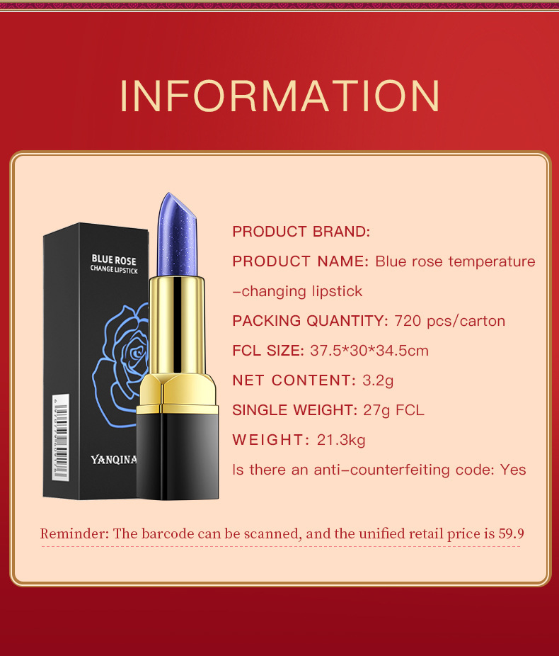 New YANQINA Blue Fairy Lipstick Warm Gradient Thousand Person Thousand Color Hold Makeup Color Display Non Stick Cup Lipstick_voghion.com