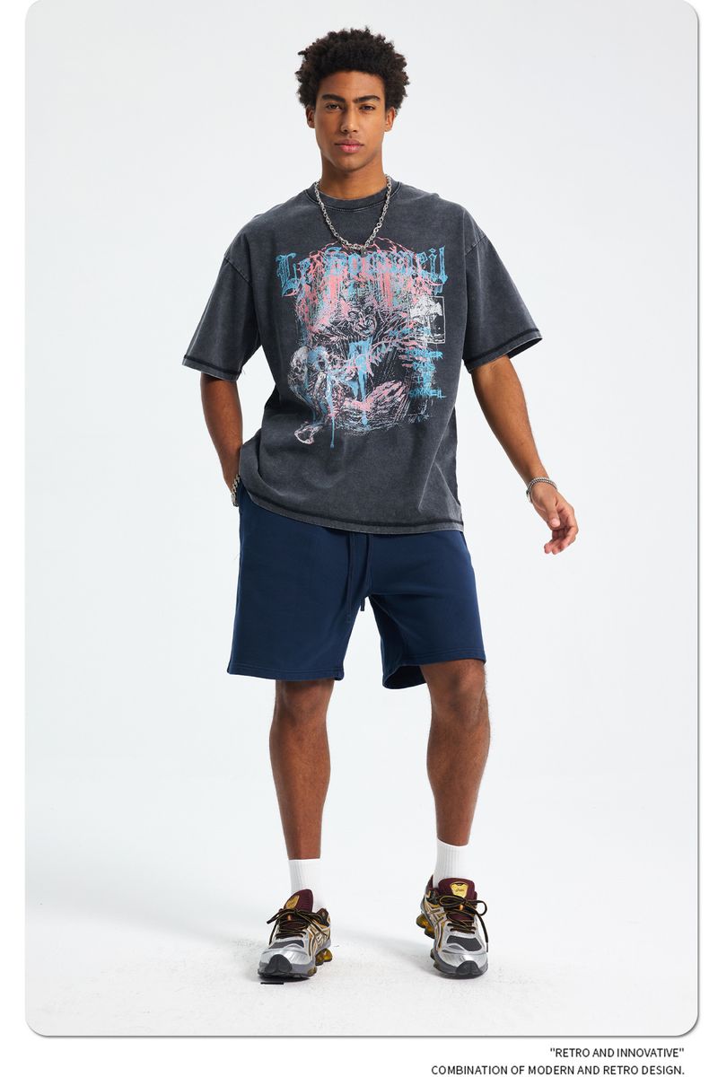 Retro Men's Short-sleeved T-shirt Street Washing And Printing Loose And Old-fashioned T_voghion.com