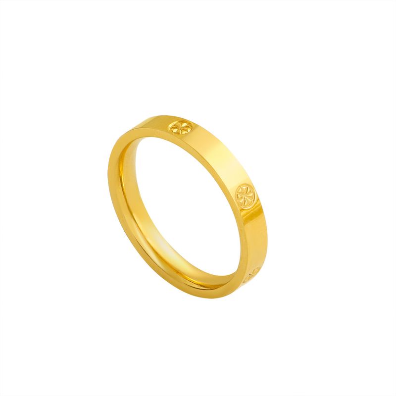 2024 New Gold Color Plain Band Rice Pattern Diamond Ring Non-Fading Titanium Steel Niche Design Couple Rings Gift_voghion.com