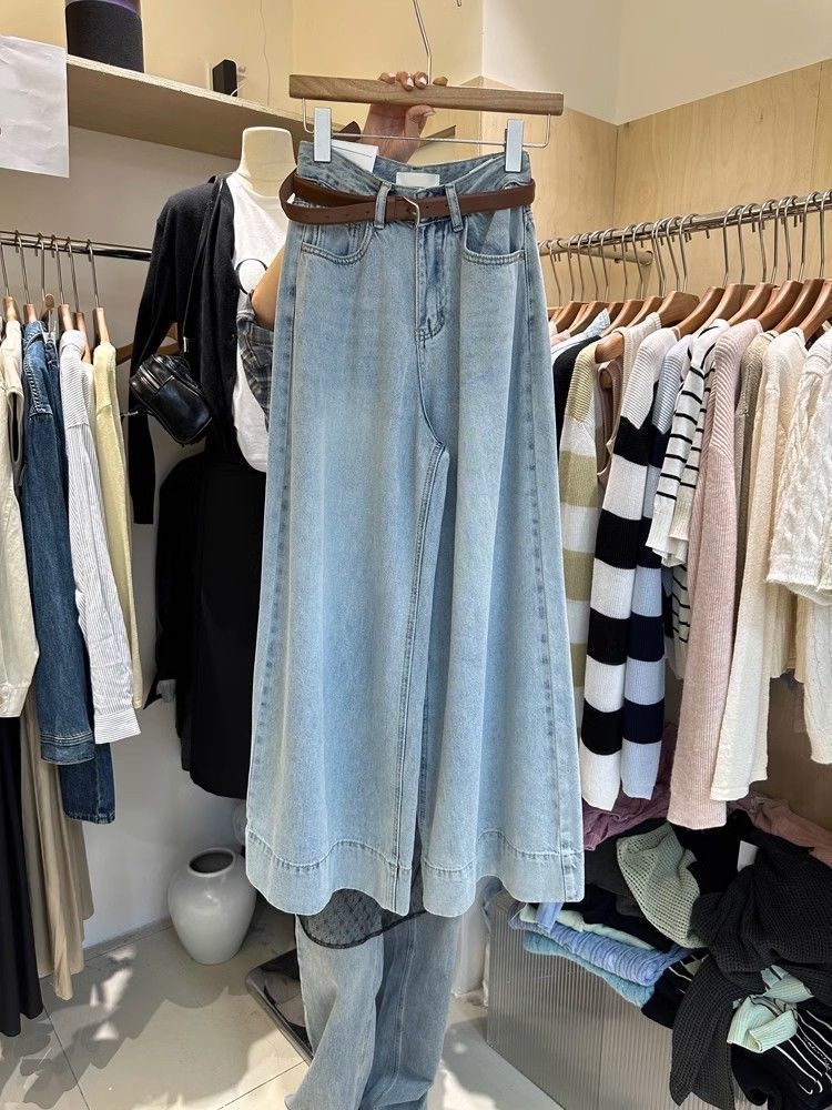 Korean Washed Jeans For Women, Autumn 2025 New High Waisted Loose Fit Slimming Straight Wide Leg Floor Pants_voghion.com