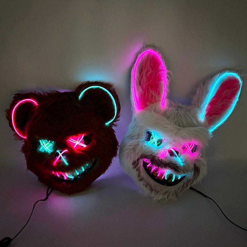 LED Bloody Rabbit Mask Glowing Killer Black Bear Mask Halloween Dance Party Cosplay Costume Props Assassinated Plush Rabbit Mask_voghion.com