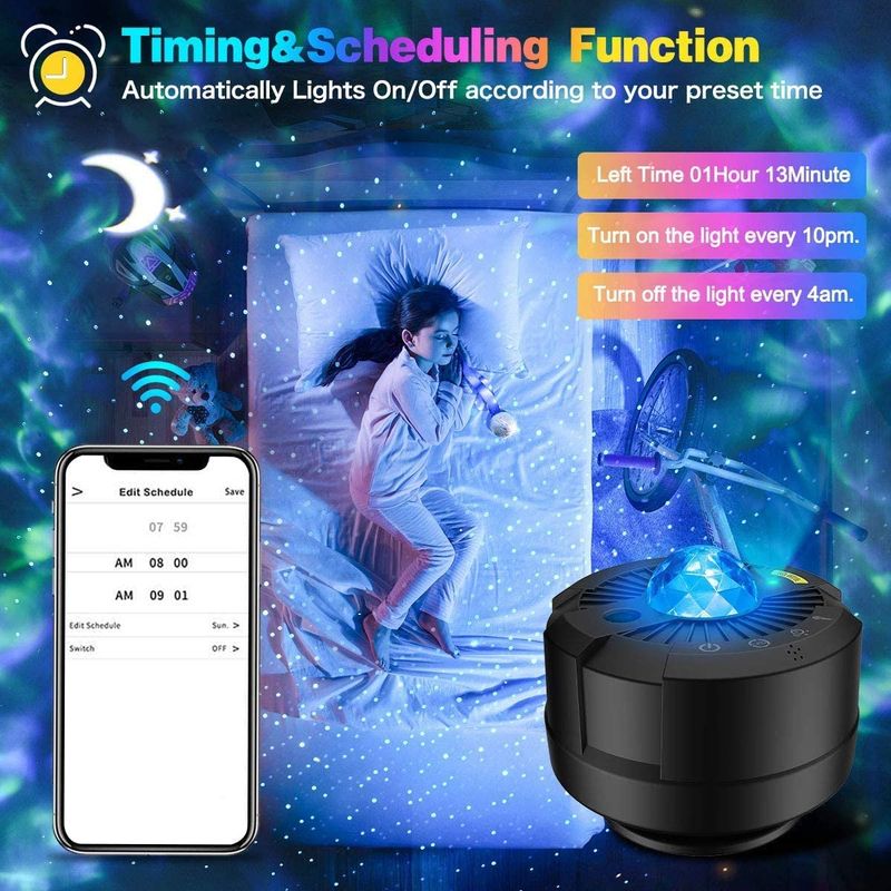 Proyector de estrellas, galaxia, luna, océano, olas, cielo, luz nocturna con música, altavoz Bluetooth, lámpara para decoración, regalo de cumpleaños, fiesta_voghion.com