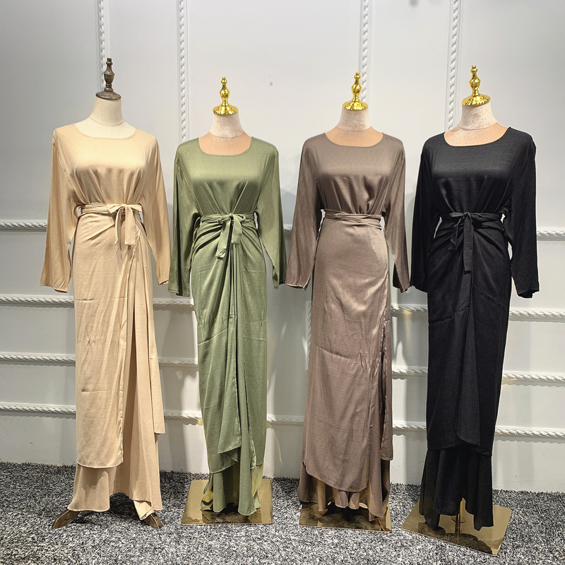 Women's clothing Muslim women's burqa Turkish cardigan robe solid color three-piece set muslim abaya_voghion.com