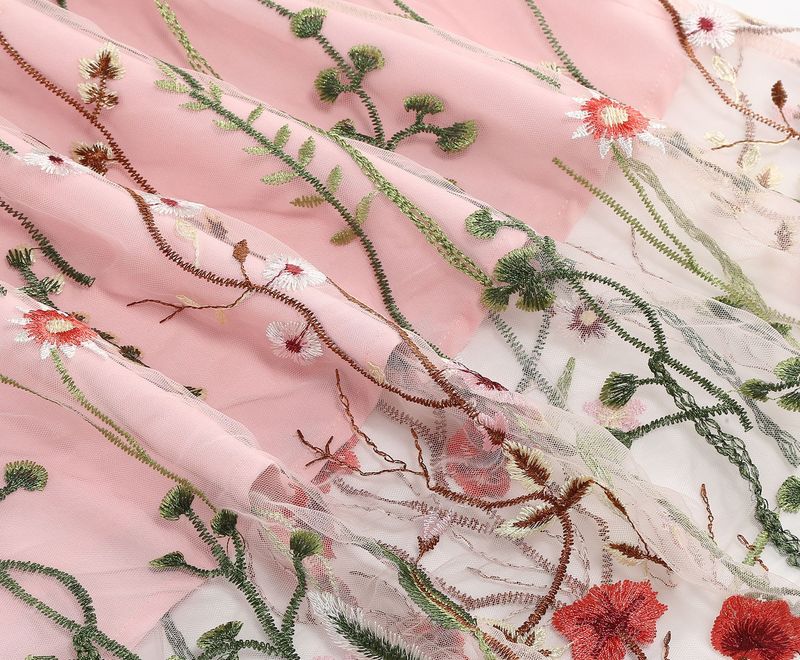 Rundhalsausschnitt, kurzärmeliges Kleid mit schwerer Netzstickerei, 8235 Farbe hinzugefügt_voghion.com