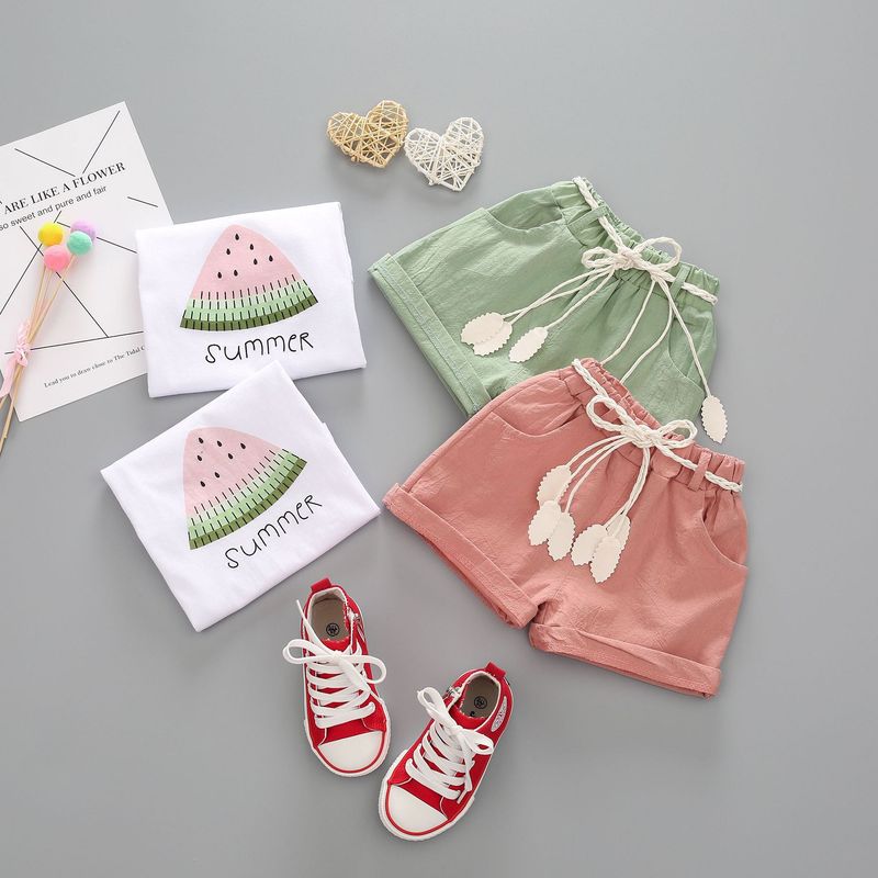 Ensemble deux pièces pour mère et fille, short à manches courtes et col rond, imprimé pastèque_voghion.com