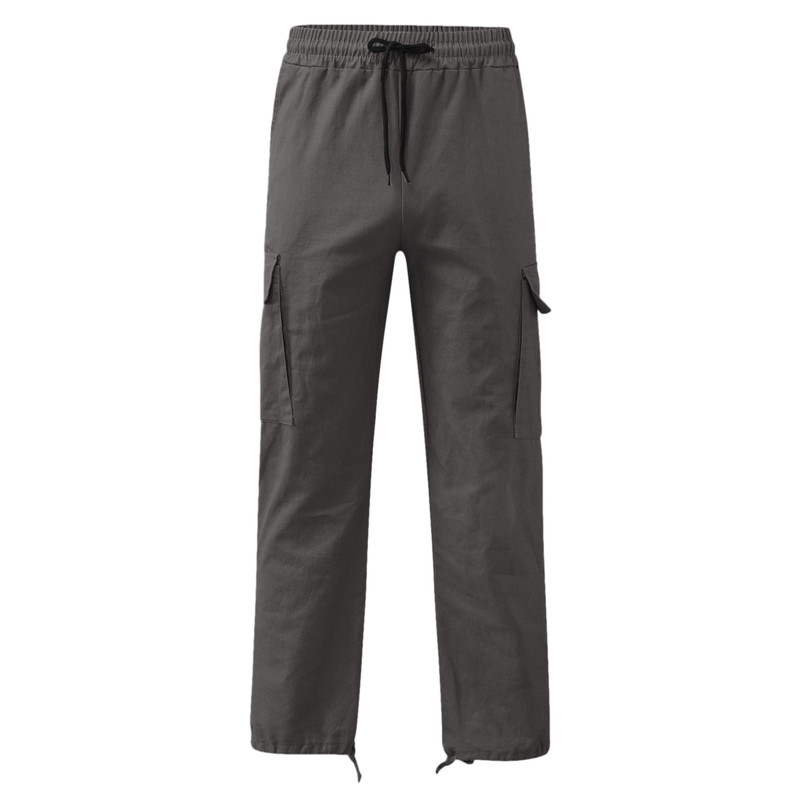 Calça cargo masculina amarrada com vários bolsos casual_voghion.com