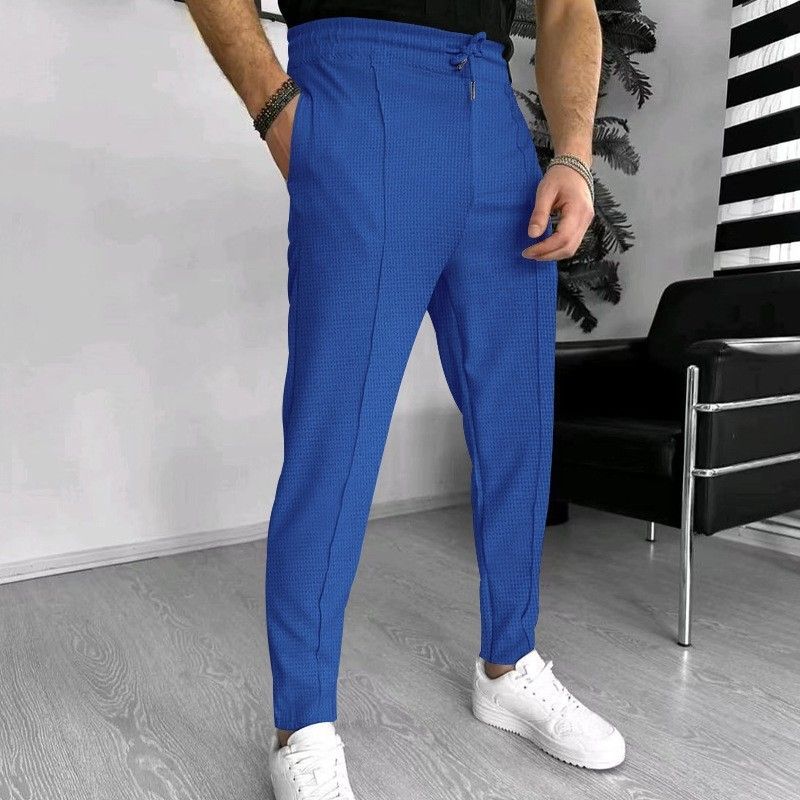 Pantaloni da jogging da uomo in maglia a nido d'ape - Pantaloni casual traspiranti in misto cotone con coulisse per palestra e streetwear (nero/bianco/grigio/kaki/blu navy, S-XXL)_voghion.com