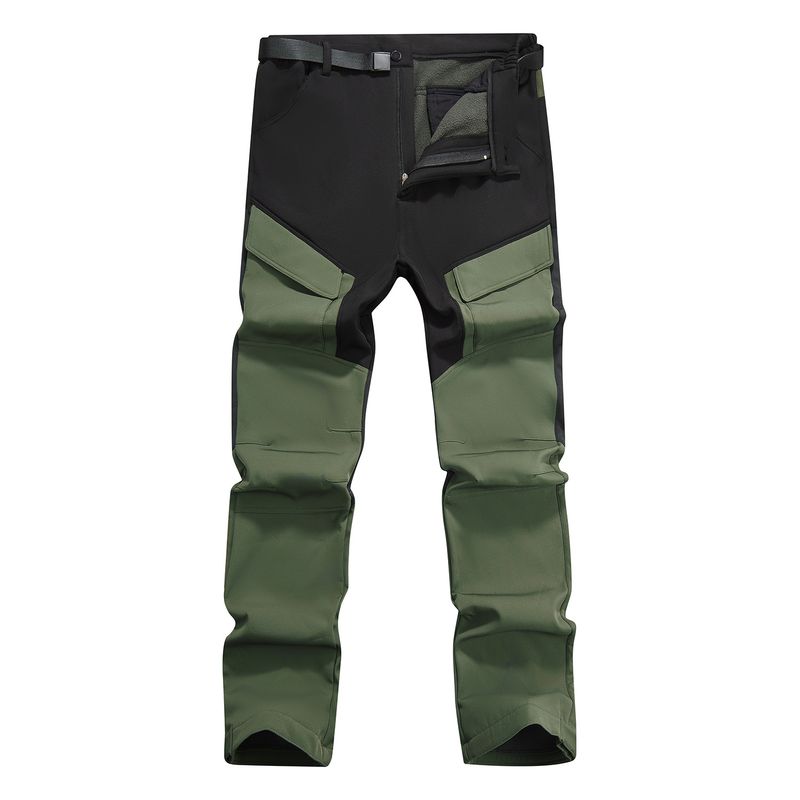 Wasserdichte, winddichte Softshell-Wanderhose mit Fleecefutter für Herren mit mehreren Taschen für Skifahren, Camping, Outdoor-Winteraktivitäten_voghion.com