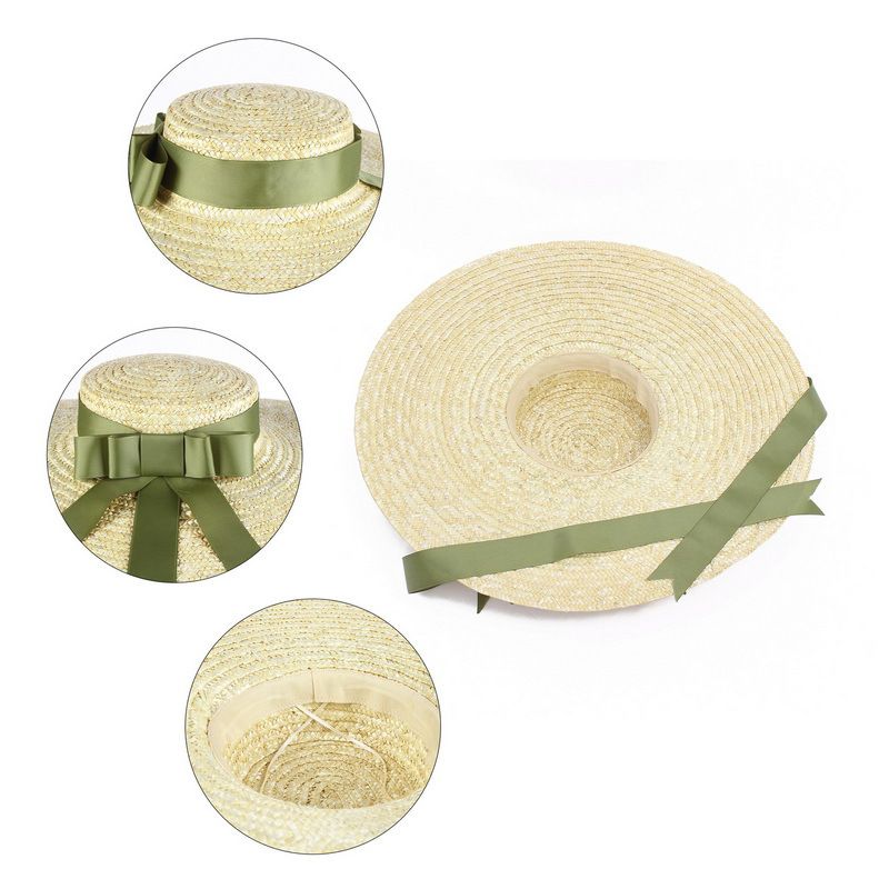 Vendita calda Vendita calda 15/18cm Cappelli da spiaggia a tesa larga per le donne Elegante romantico Grande cappello da sole con protezione UV con cravatta al collo Oversized Flat Top_voghion.com