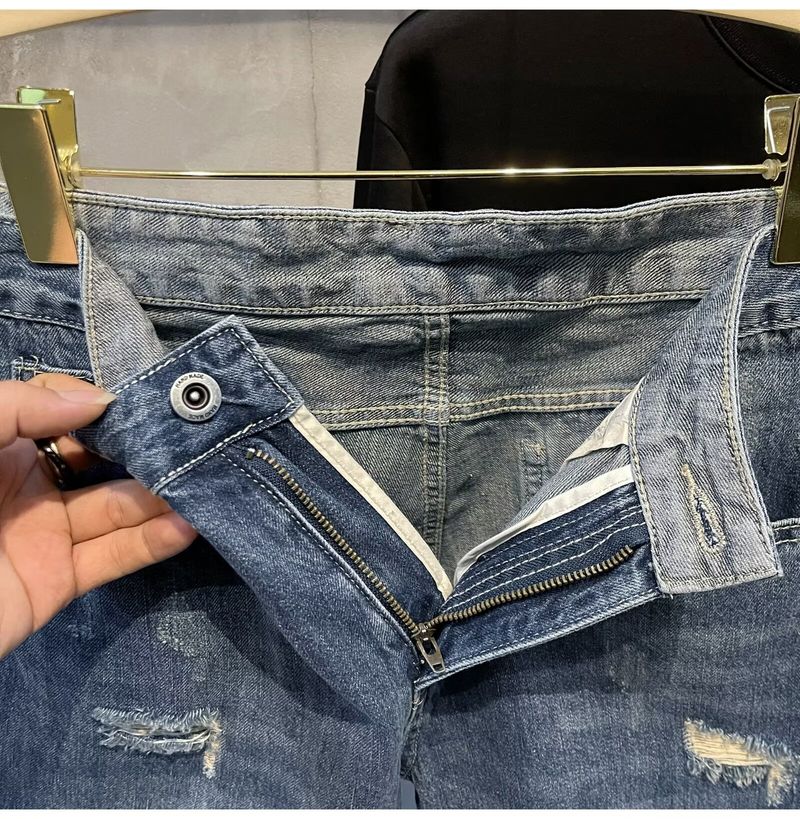 Herrenbekleidung Sommer Straight Washed Shorts Retro Ripped Denim Shorts Mittellange Hose Beliebte Hose_voghion.com