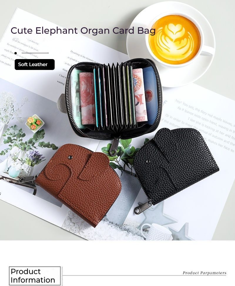 Porte-cartes mignon pour femme, niche personnalisée, grande capacité, plusieurs emplacements pour cartes, porte-cartes anti-démagnétisation compact en forme d'éléphant_voghion.com