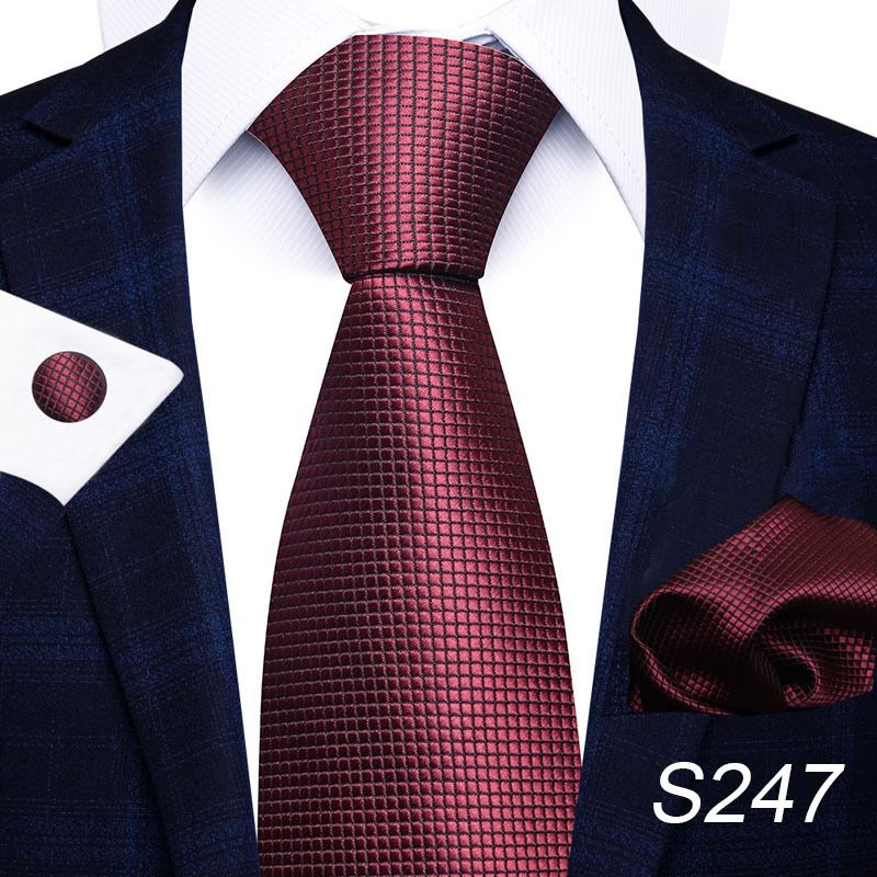Corbata de seda de poliéster de alta calidad unisex para hombre, corbata formal de color sólido, bolsillo, toalla, gemelos, juego de jacquard_voghion.com