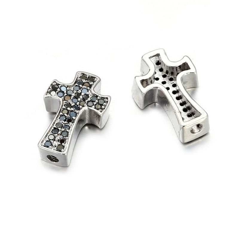 Moda stile punk micro intarsiato zircone croce quattro colori braccialetto trafitto collana perline sciolte gioielli accessori_voghion.com