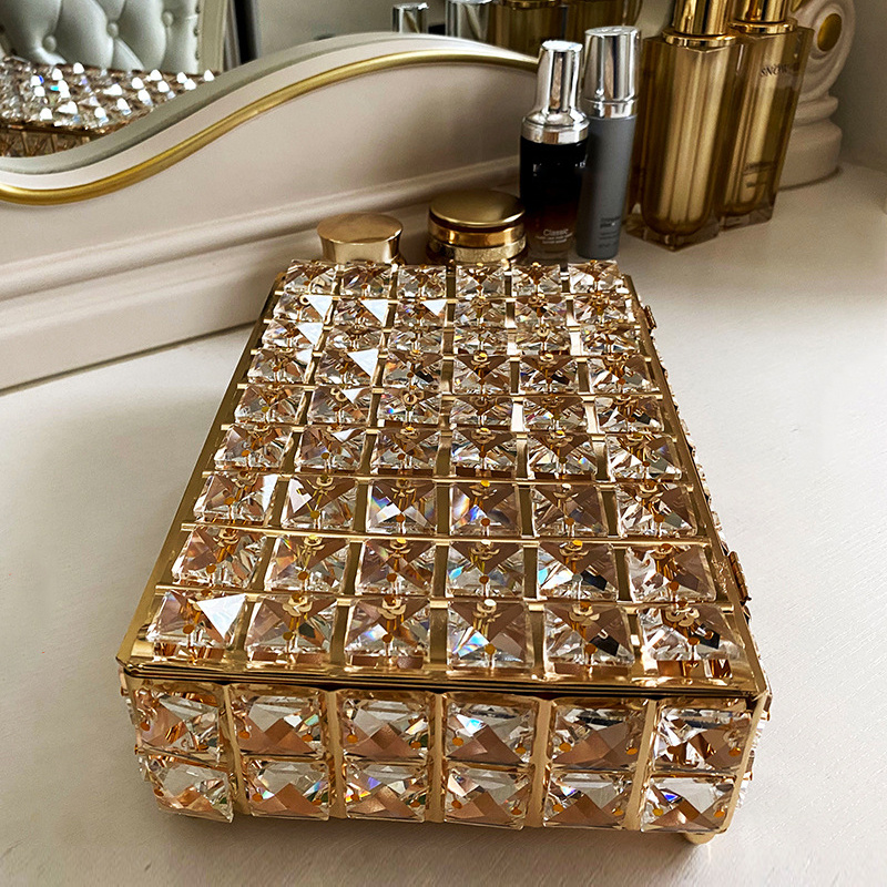 Caja organizadora de joyas de cristal de lujo, forro de franela, collar, pulsera, anillo, cajas de almacenamiento para el hogar, escritorio, caja de almacenamiento de artículos diversos, decoración_voghion.com