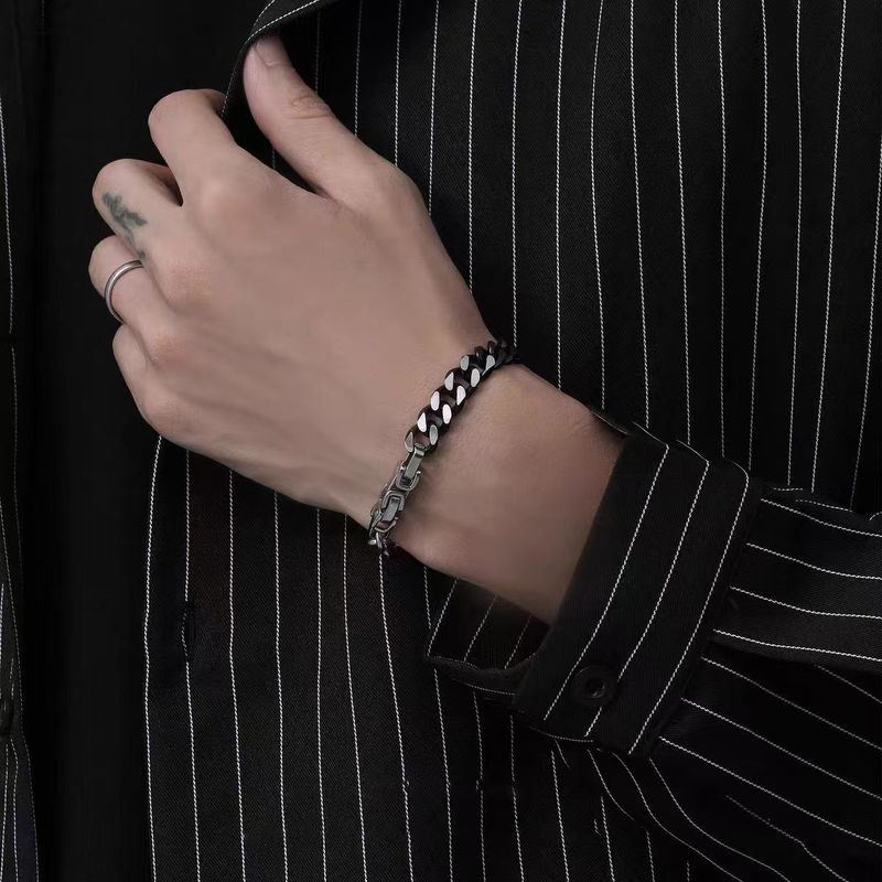 Men's Personalized Splicing Bracelet Ins Hip Hop Trendy Brand Titanium Steel Couple Bracelet Personalized Versatile Cuban Bracelet_voghion.com