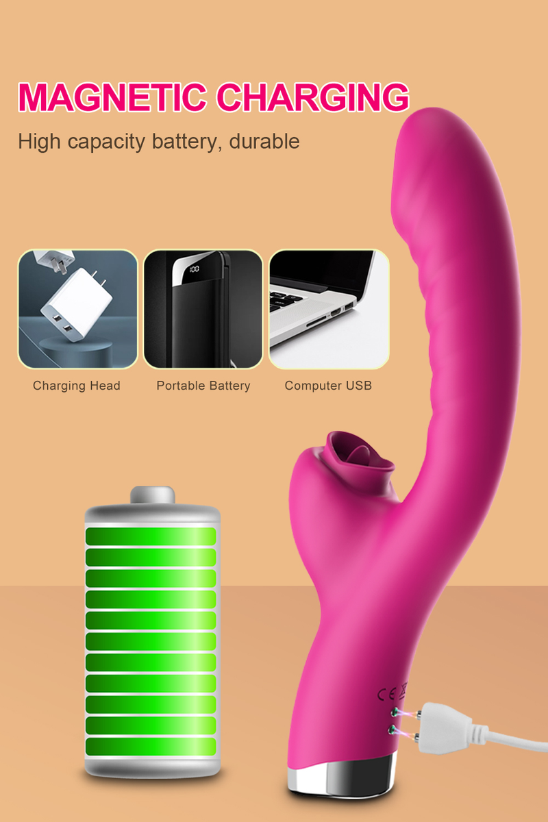 Vibromasseur pour femmes 2 en 1 léchage hine Clitoris stimulateur g-spot puissant Vibro gode baguette femelle Clitoris ventouse sexe adulte_voghion.com