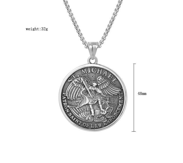 Angel War God Personality Titan Runder Kartenanhänger Hip Hop Herren Edelstahl Halskette_voghion.com
