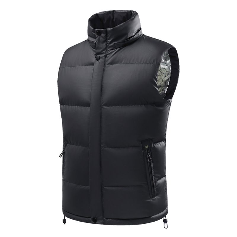 Leichte Kapuzenweste für Herren mit Graphenheizung, ärmellose Streetwear-Jacke mit Reißverschluss für die Freizeit, Schwarz/Grau/Rot_voghion.com