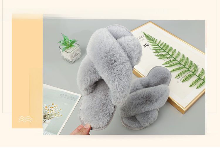 Pantofole transfrontaliere invernali in peluche con cintura incrociata in cotone, calde e soffici, da donna, alte e basse, con pelo di coniglio grande_voghion.com