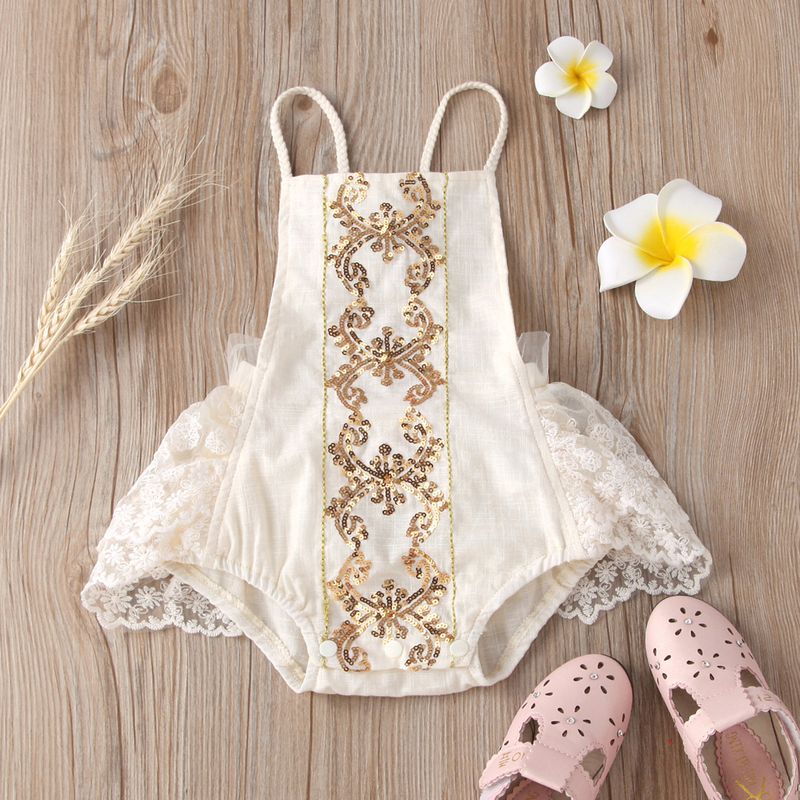 "Baby Girls' Lace & Sequins Romper – 100% Cotton, Breathable & Stylish, A-Class Safety For Infants 1-3Y (70-100cm)"_voghion.com