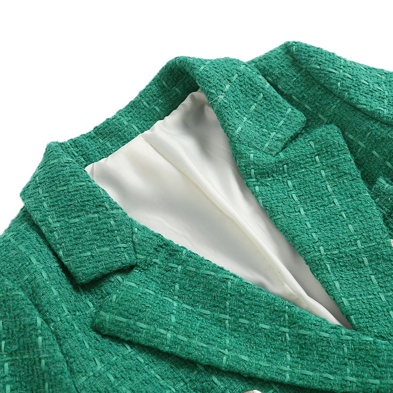 abbigliamento da donna giacca da donna di media lunghezza doppiopetto con texture a 4 colori_voghion.com