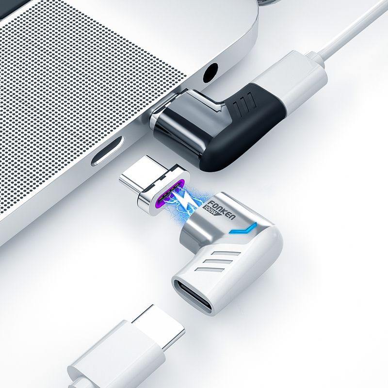 100 W USB C auf Typ C Magnetadapter für MacBook Schnellladung USB Typ C Magnetkonverter Magnetkabel rechtwinkliger Anschluss_voghion.com