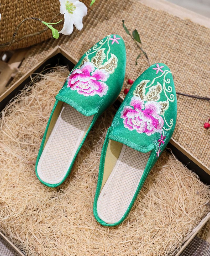 Damenschuhe Hausschuhe Spitzschuh Modische Casual Bestickte Hausschuhe Einstufige Casual Damen Stoff Hausschuhe Sandalen Sommer_voghion.com