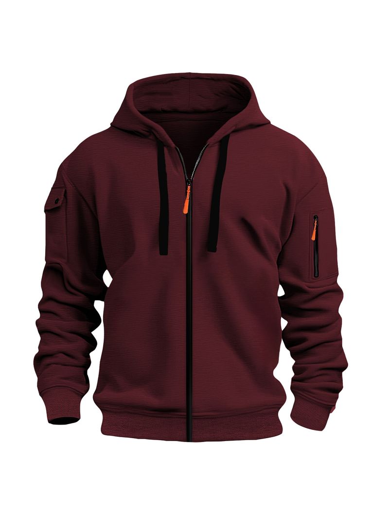 Spring And Autumn Men's Sweatshirt Hoodie Zipper Multi Pocket Embroidered Badge Cardigan Sports Leisure Sweatshirt_voghion.com