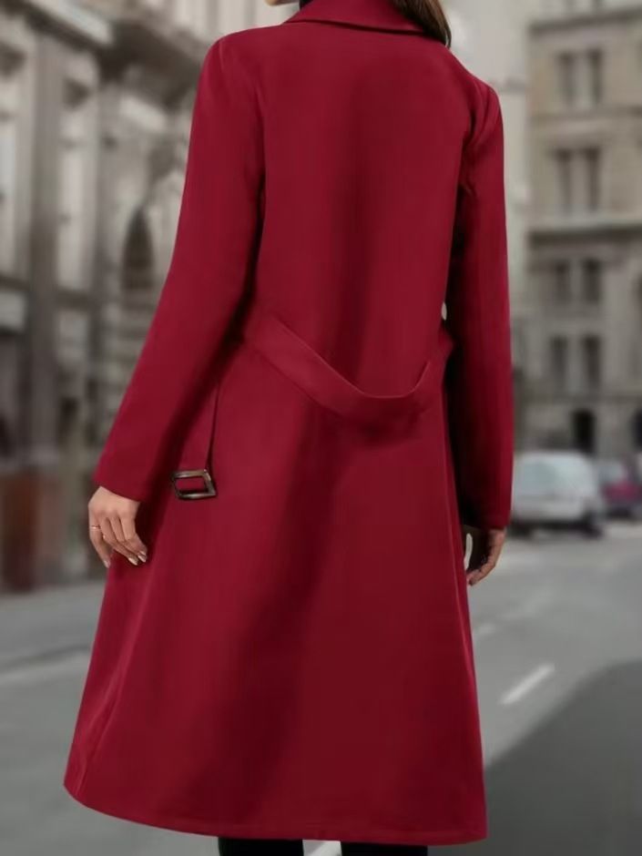 Eleganter, zweireihiger Trenchcoat – Langer Damenmantel aus Wollmischung mit Gürtel, schmal geschnittener Mantel für Herbst/Winter_voghion.com