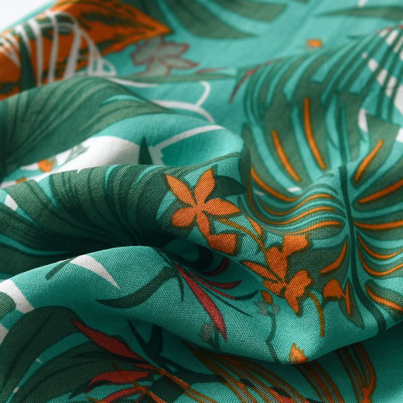 Lasten monivärinen havaijilainen paita, trendikäs neuletakki, rantahiustyyli, loma, lyhythihainen, kukkakuvioinen toppi, rento takki_voghion.com