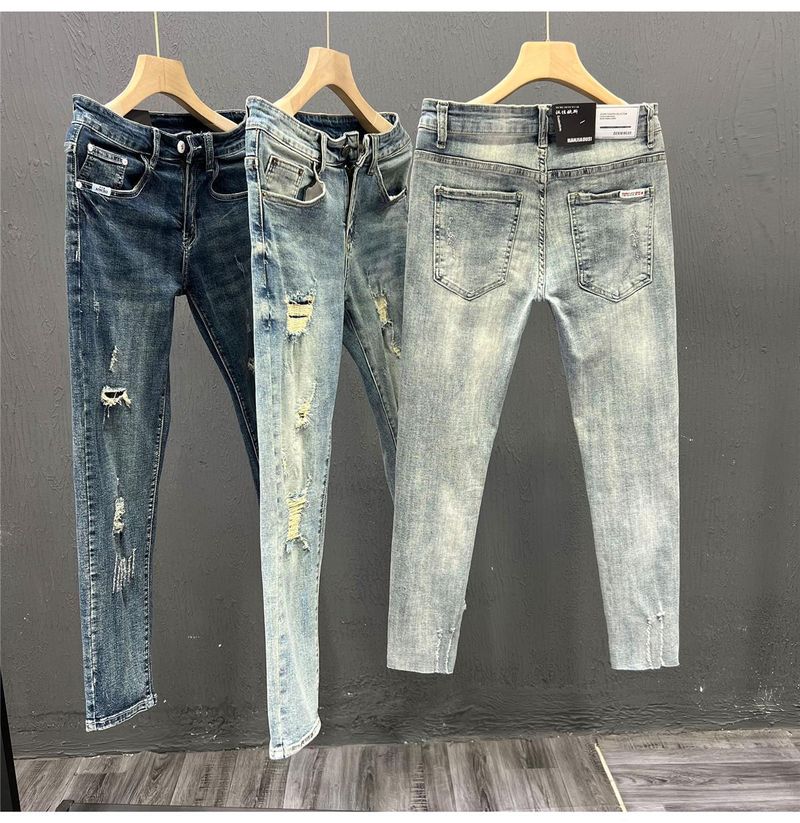 Abbigliamento maschile Marchio di moda mendicante jeans strappati uomo primavera ed estate pantaloni attillati skinny elastici giovani bei pantaloni a nove punte_voghion.com