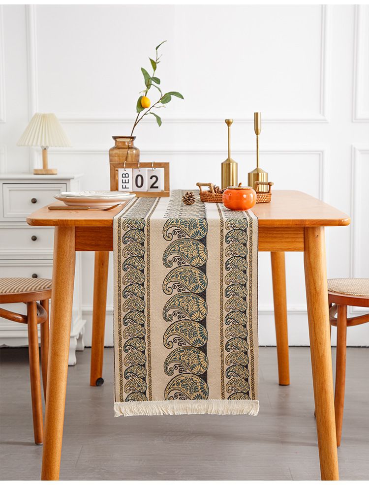 Camino de mesa de rayas de lujo: tela jacquard de primera calidad, decoración de comedor a prueba de polvo para mesas de 1,82 m a 2,44 m, elegante funda para mesa de centro y aparador._voghion.com