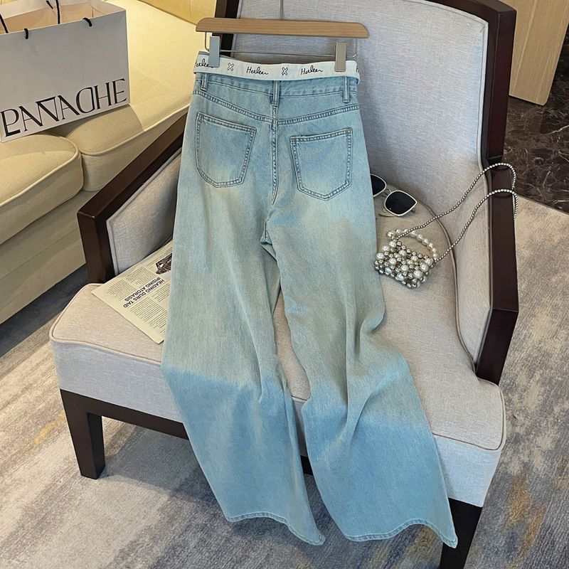 Vêtements pour femmes Véritable photo d'été, design fin, taille haute, pantalon en denim ample et slim, pantalon à jambes larges_voghion.com