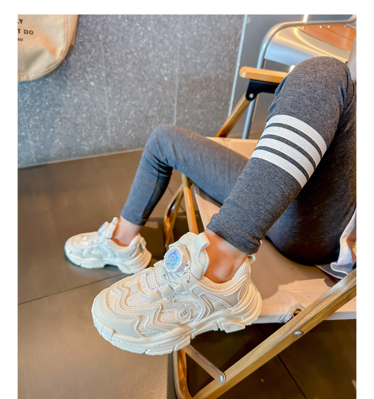 Girl' Rotating Button Sport 2023 Autumn New Boy' Breathable Caual Shoe, Big Kid Running Shoe with Soft_voghion.com
