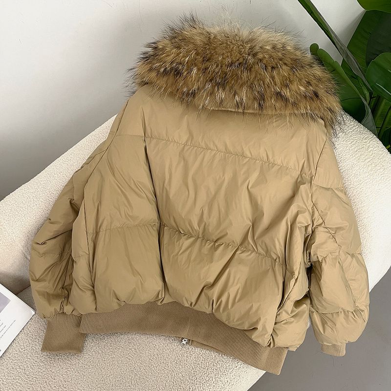 Women's Clothing oversized raccoon fur collar winter women's short thickened winter coats jacket flat coat_voghion.com