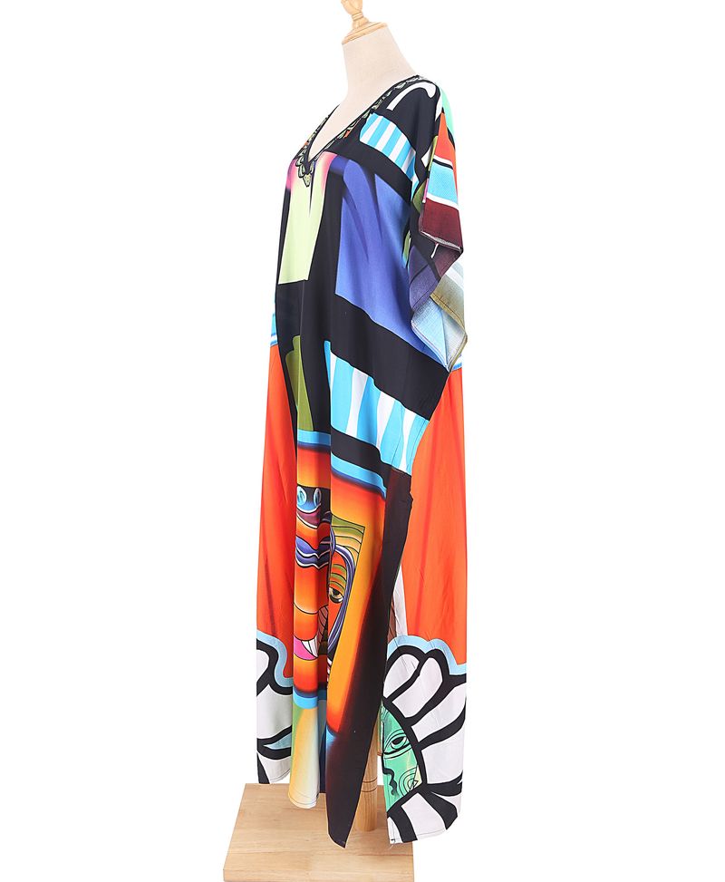 Strandkleid aus 100 % Baumwolle für Damen – Sonnenshirt mit Boho-Print, locker sitzende Bademode, Langarm-Tunika für den Urlaub am Pool_voghion.com