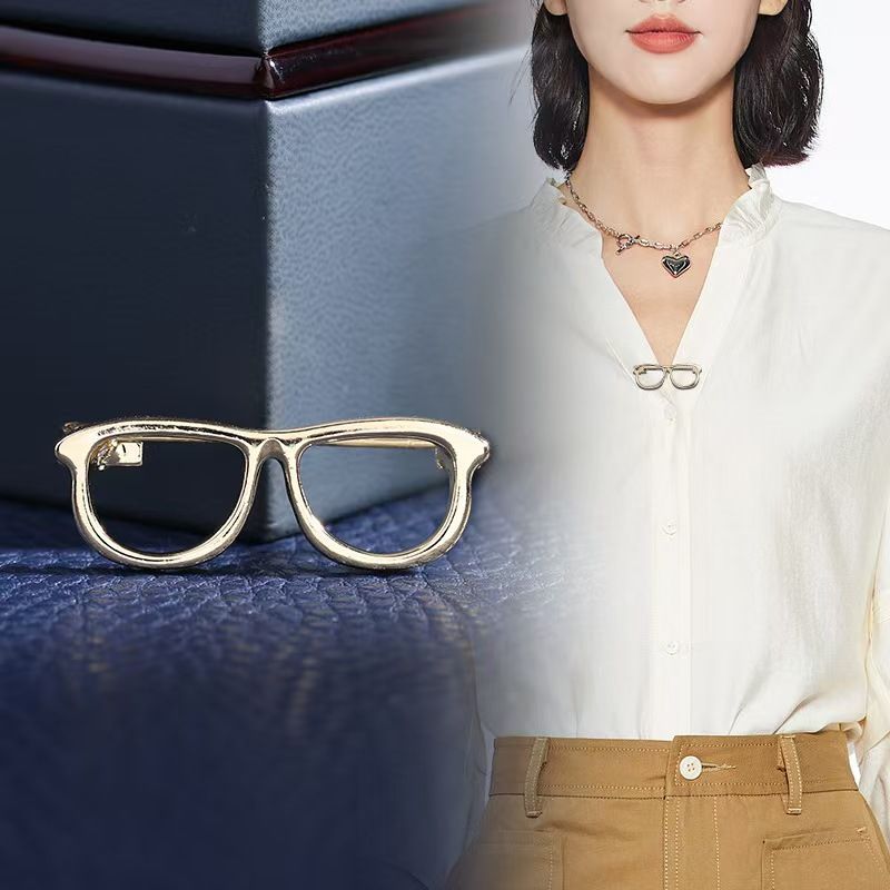 Broche de lunettes mignonne japonaise en métal, design creux, aiguille tendance, accessoires, épingle de personnalité, épingle de col, boucle anti-exposition_voghion.com