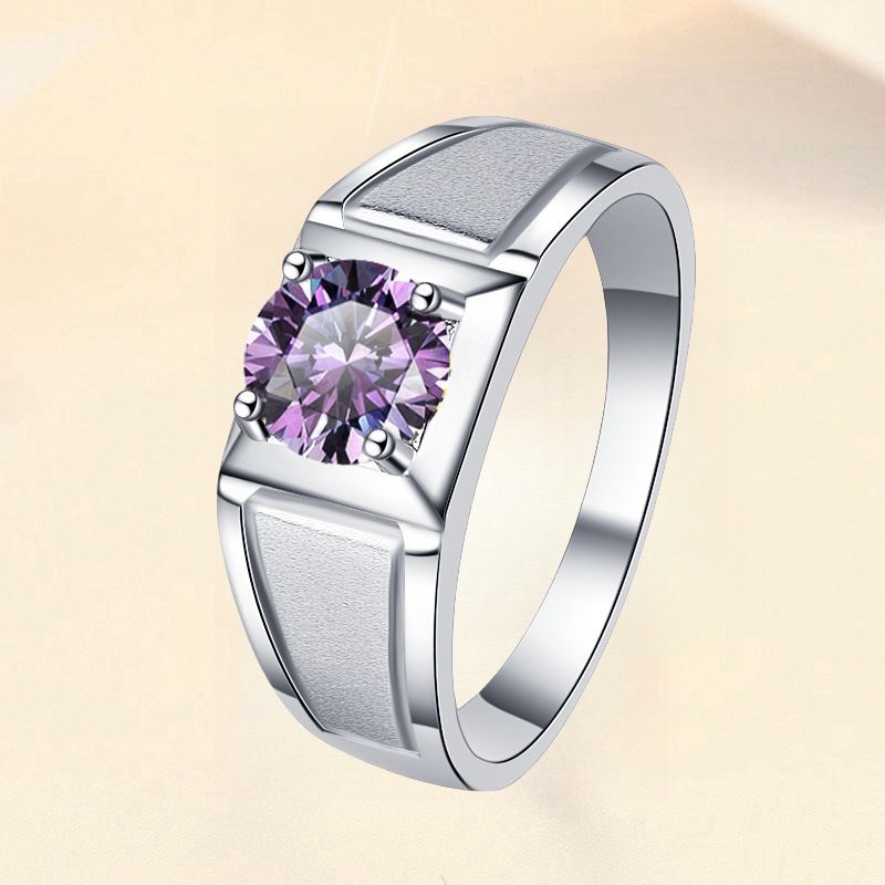 Gekleurde Moissanite Heren Diamant Matte Klassieke Mode Effen Textuur S Puur Zilveren Ring Trend_voghion.com
