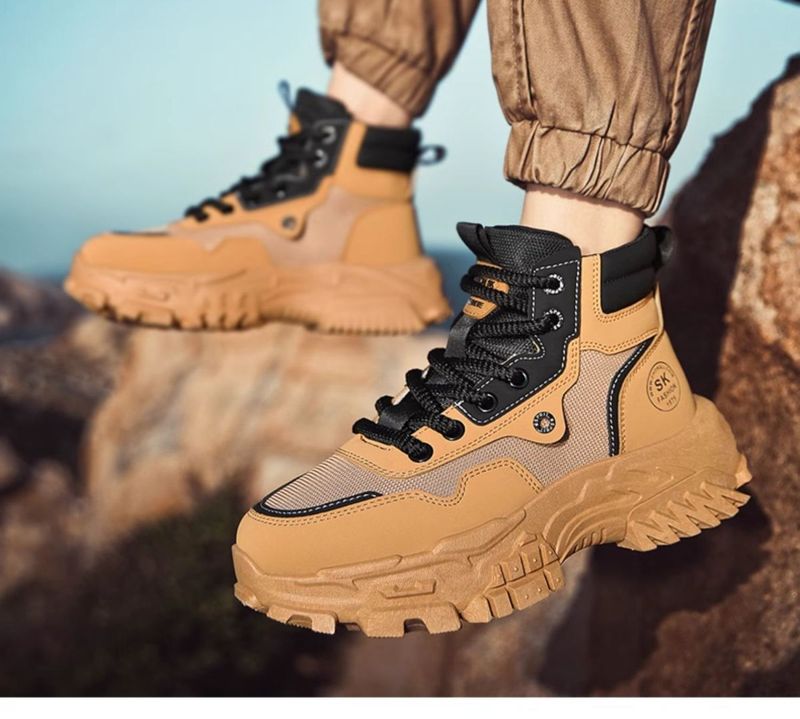 Martin Herren Herbst atmungsaktive High Top britischer Stil Arbeitskleidung Outdoor Wandern Wüstenkampf große gelbe Stiefel_voghion.com