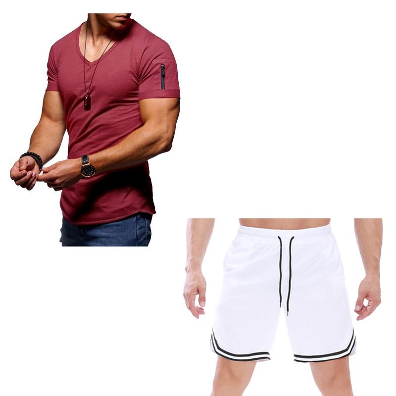 Ensemble t-shirt et pantalon 5/4 pour homme, idéal pour l'été, idéal pour le fitness et la course à pied_voghion.com