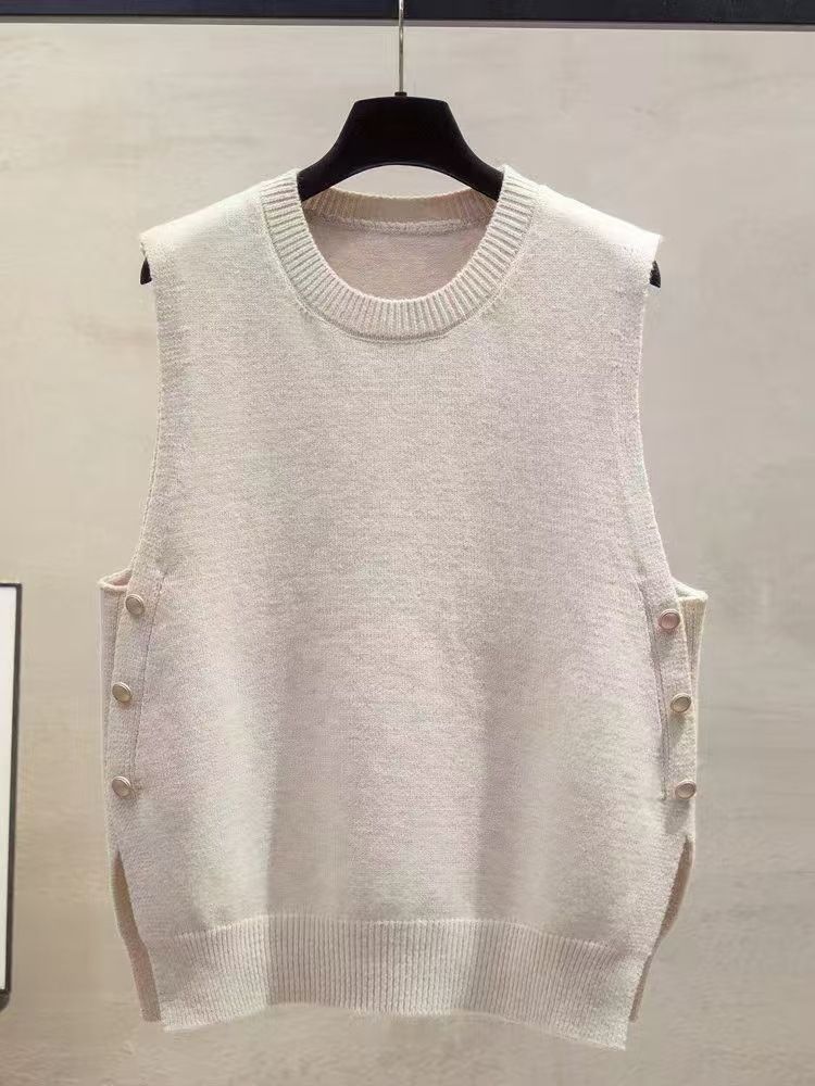 Gilet in maglia con scollo a V da donna - Gilet leggero e ampio per primavera e autunno, capo casual da indossare a strati_voghion.com