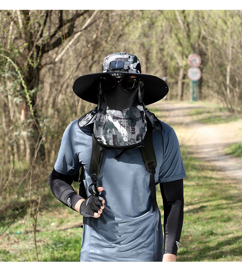 Sombrero de pesca solar refrescante para hombre: ventilador recargable de alta velocidad y ala ancha, protección solar UPF50+ y secado rápido._voghion.com