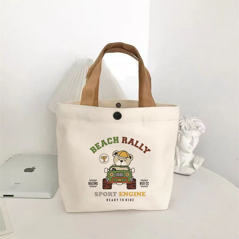 Canvas Small Compact Versatile Tote Women Students Lunch Box Simple Handbag For Office Workers Bento Bag_voghion.com