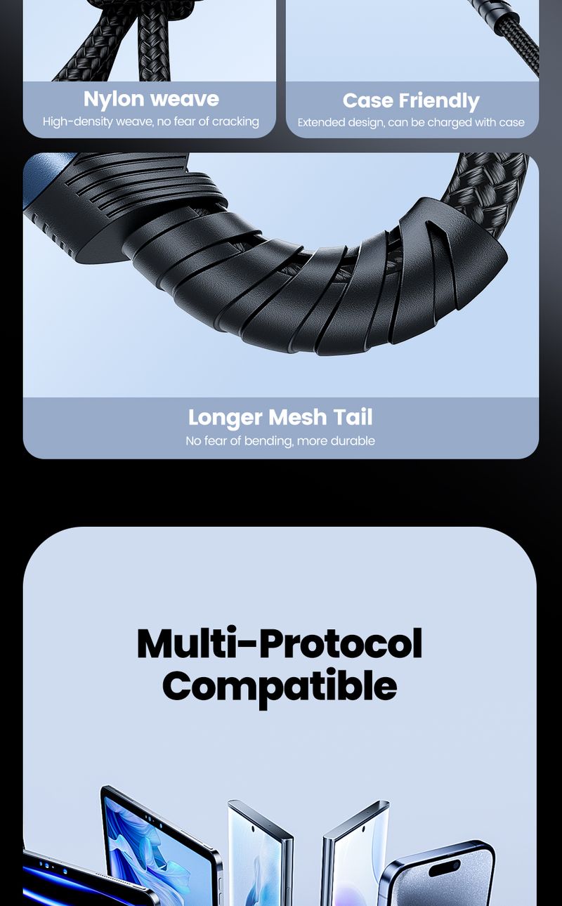 Toocki 60W Fast Charging Dual High Speed Cable Type C For IPhone 16 15 Pro Samsung Xiaomi 2M USB Charger Data Cord_voghion.com