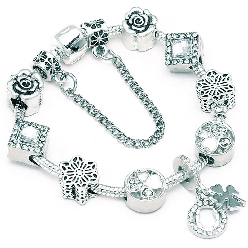 Elegante bracciale in argento con quadrifoglio per donna, gioielli bianchi minimalisti, bracciale con ciondolo regolabile fai da te, regalo perfetto per lei_voghion.com