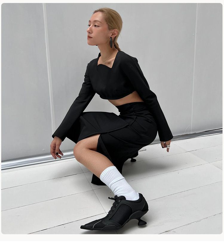 Stivali da boxe da donna Chimera Series, neri, con punta a punta, stile sportivo, con tacco alto, in rete, altezza crescente, scarpe da boxe con bocca profonda_voghion.com