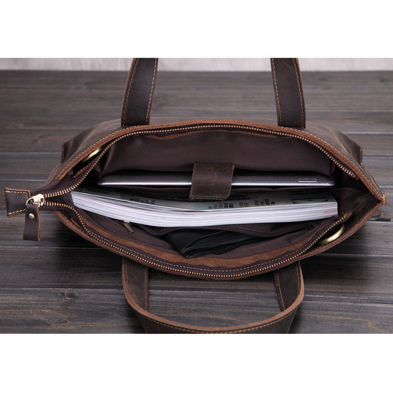 Handtasche Horizontaler Stil Herren Crazy Horse Skin Business Document Head Layer Rindsleder Briefträgertasche_voghion.com
