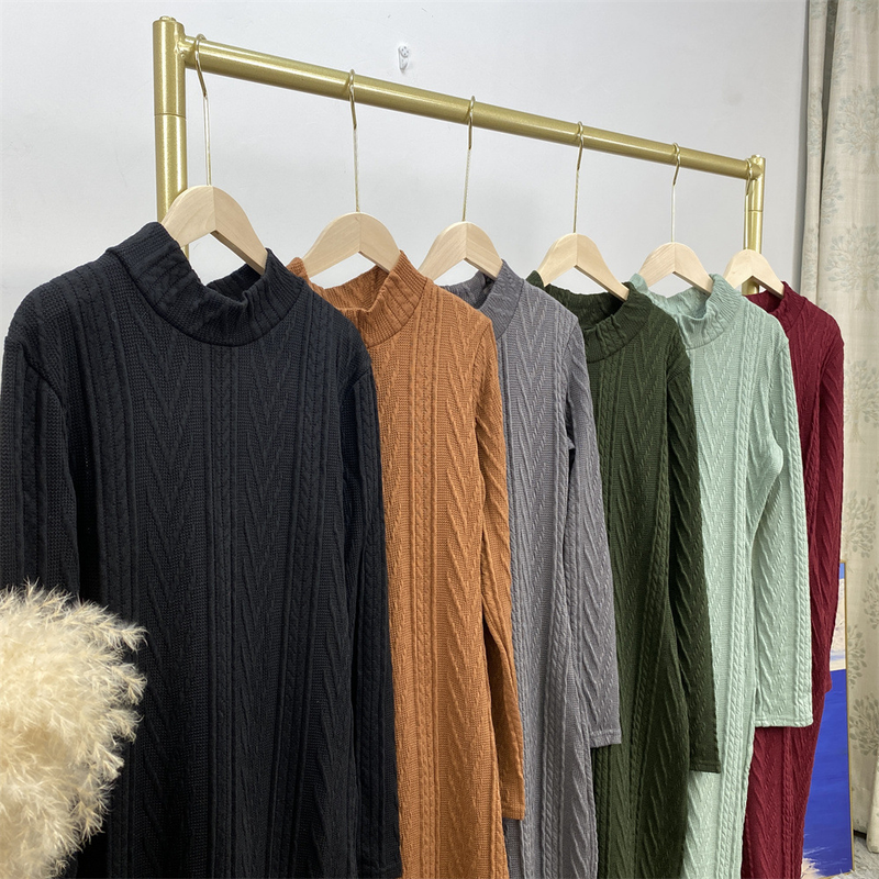 Damenmode, lässig, einfarbig, langärmelig, Pullover-Basiskleid_voghion.com