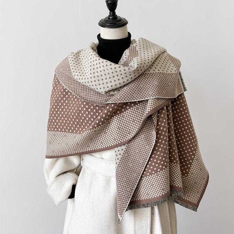 2024 Autumn/Winter New Thousand Bird Grid Dot Printed Simple High end Women's  Cashmere Scarf with Shawl Waist_voghion.com