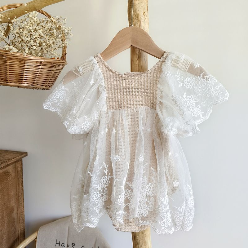 Mother & Kids Baby jumpsuit Korean version baby girl lace summer flying sleeves fart clothes newborn 100 days old princess skirt_voghion.com